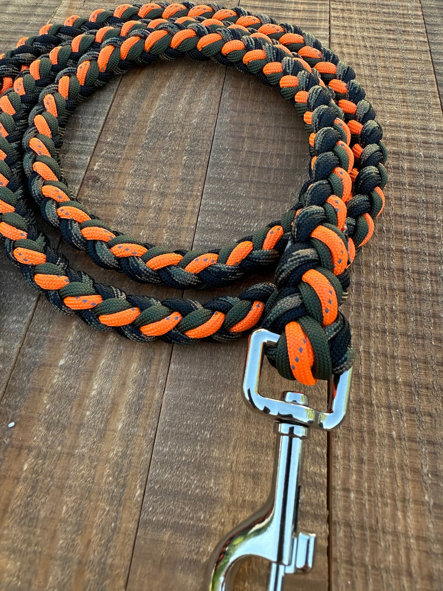 Orange Camo reflective paracord dog leash