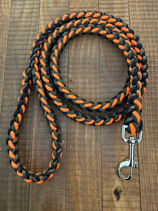 Orange Camo reflective paracord dog leash